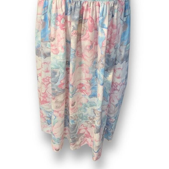 Vintage 80s Dress Pastel Pink White Blue Pattern Granny Floral Printed Flowy 8 - Picture 2 of 9